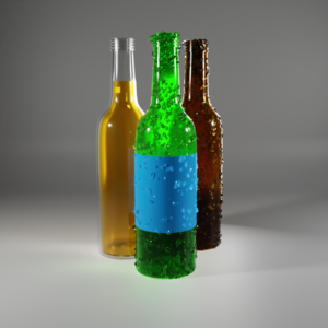 Butelki szklane, zielona, brązowa, biała
